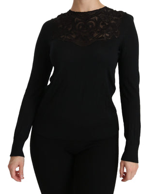 Elegant Silk-blend Black Lace Blouse