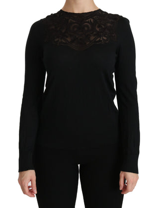 Elegant Silk-blend Black Lace Blouse