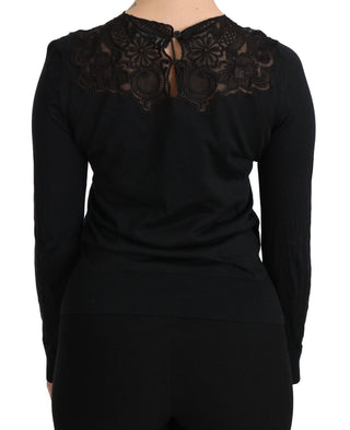 Elegant Silk-blend Black Lace Blouse