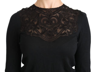 Elegant Silk-blend Black Lace Blouse