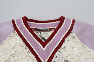 Multicolor Lace V-neck Pullover Sweater