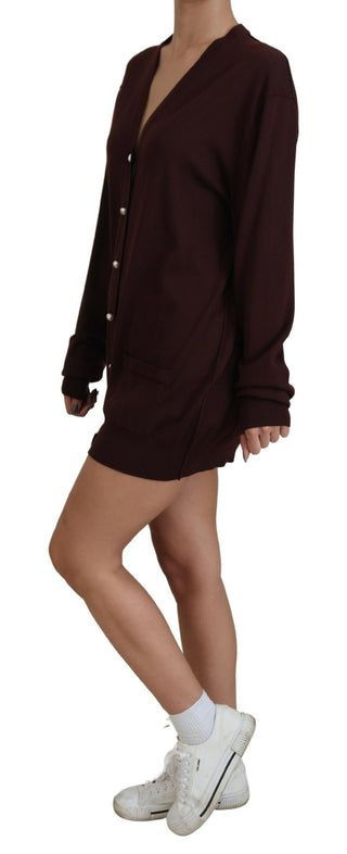 Chic Maroon V-neck Wool Cardigan