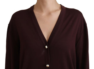 Chic Maroon V-neck Wool Cardigan