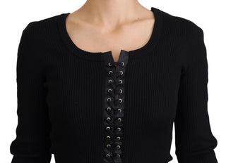 Elegant Black Tie-up Slim Fit Sweater