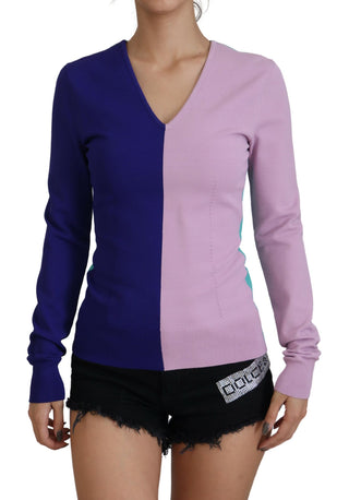 Chic Multicolor V-neck Pullover Sweater