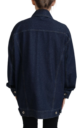 Elegant Blue Denim Button-down Jacket