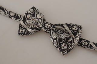 Elegant Silk Bow Tie In Black Fantasy Pattern