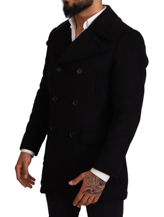 Black Wool Mens Trench Peacoat Jacket