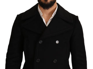 Black Wool Mens Trench Peacoat Jacket