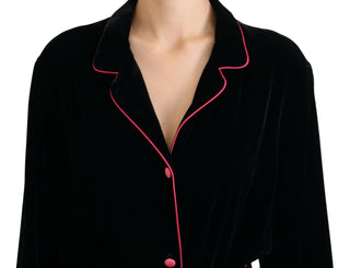 Elegant Black Silk-blend Jacket With Waist Belt