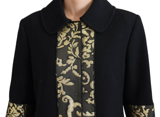 Elegant Gold Black Jacquard Trench Coat