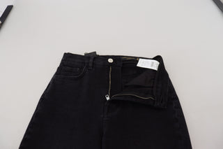 Black Washed Cotton High Waist Denim Jeans