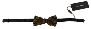 Elegant Black Gold Floral Silk Bow Tie