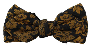 Elegant Black Gold Floral Silk Bow Tie