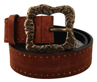 Elegant Suede Leather Belt With Gold Studs