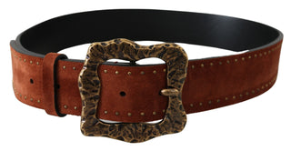 Elegant Suede Leather Belt With Gold Studs