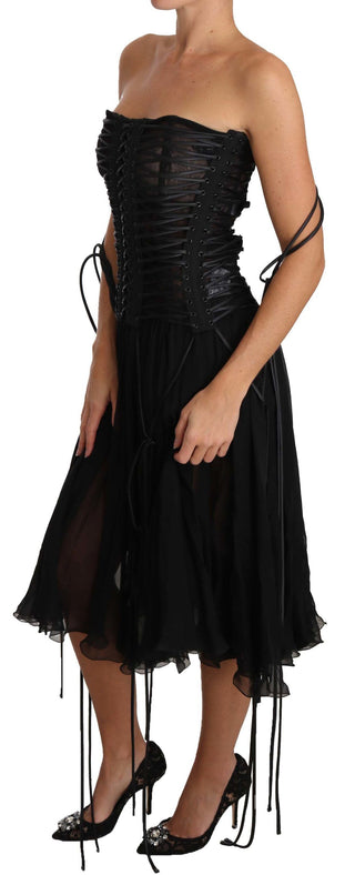 Elegant Strapless A-line Midi Corset Dress