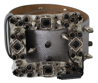 Stunning Silver Leather Crystal-studded Belt