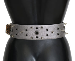 Stunning Silver Leather Crystal-studded Belt