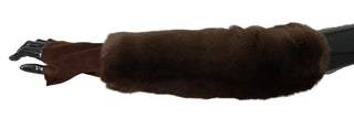 Elegant Brown Fur & Leather Elbow-length Gloves