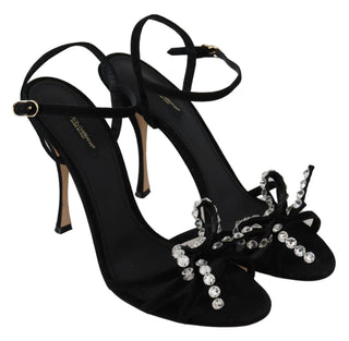 Elegant Suede High Sandals With Crystal Bows