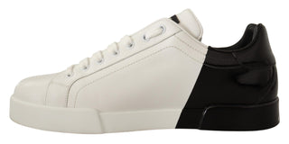 White Black Leather Logo Print Mens Sneakers Shoes