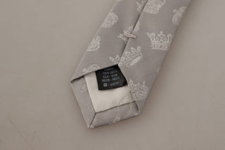Elegant Silk Gray Crown Print Bow Tie