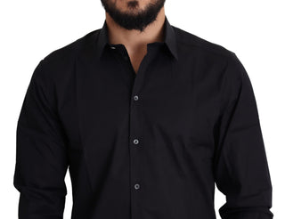 Elegant Black Cotton Stretch Dress Shirt