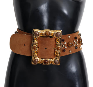 Studded Gold Detail Brown Leather Belt
