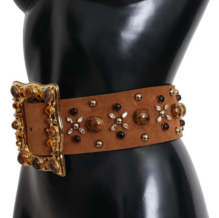 Studded Gold Detail Brown Leather Belt