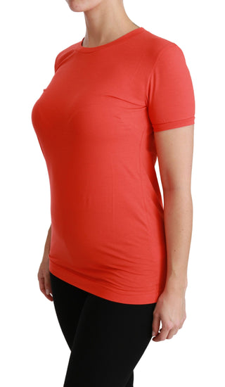 Elegant Red Crewneck Short Sleeve Tee