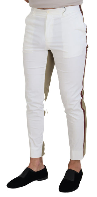 Two-tone White & Brown Chic Cotton Pants