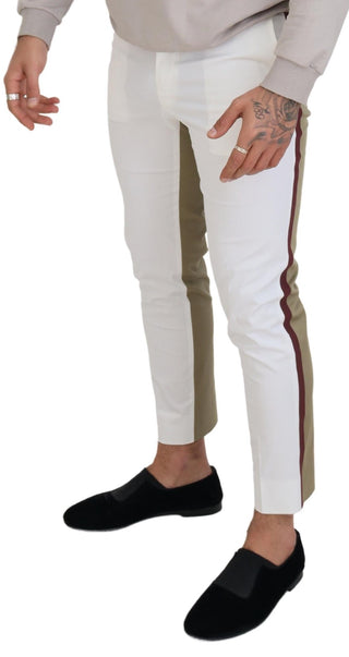 Two-tone White & Brown Chic Cotton Pants