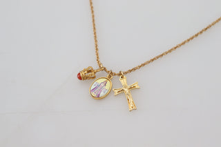 Elegant Gold Tone Charm Necklace With Cross Pendant