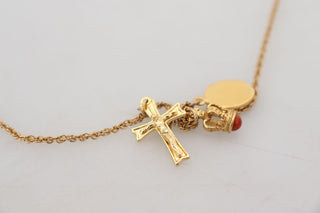 Elegant Gold Tone Charm Necklace With Cross Pendant