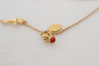 Elegant Gold Tone Charm Necklace With Cross Pendant