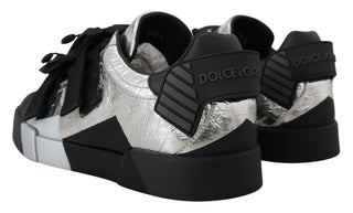 Exclusive Silver And Black Low Top Leather Sneakers