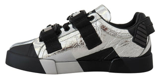 Exclusive Silver And Black Low Top Leather Sneakers