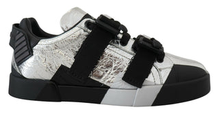 Exclusive Silver And Black Low Top Leather Sneakers