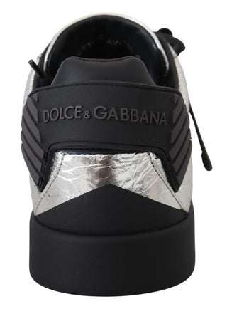 Exclusive Silver And Black Low Top Leather Sneakers