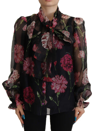 Elegant Floral Silk Scarf Neck Blouse