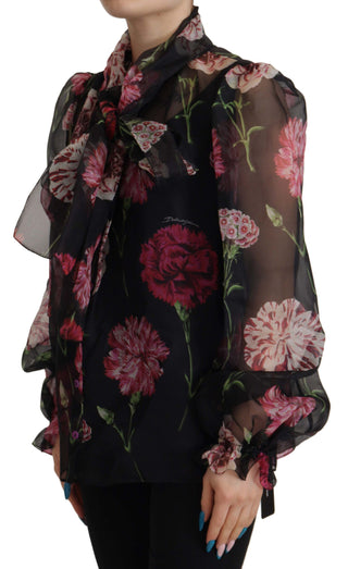 Elegant Floral Silk Scarf Neck Blouse