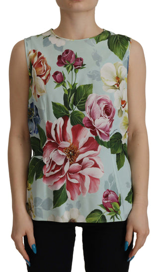 Chic Round Neck Sleeveless Tank With Tropical Rose Print