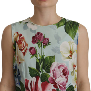 Chic Round Neck Sleeveless Tank With Tropical Rose Print