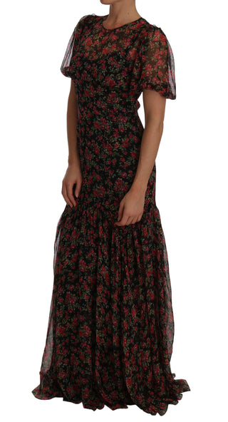 Elegant Floral A-line Silk Dress