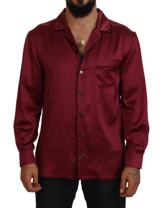 Elegant Silk Pajama Top In Bordeaux