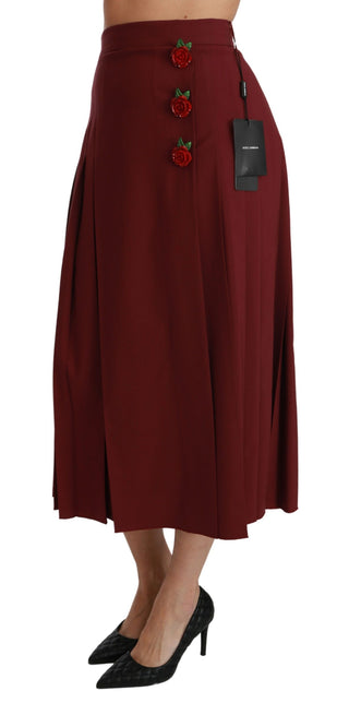 Elegant Red High Waist Virgin Wool Skirt