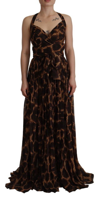 Elegant Leopard Print Silk Gown Dress