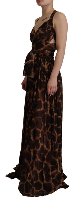 Elegant Leopard Print Silk Gown Dress