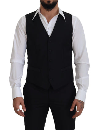 Elegant Black Single-breasted Dress Vest